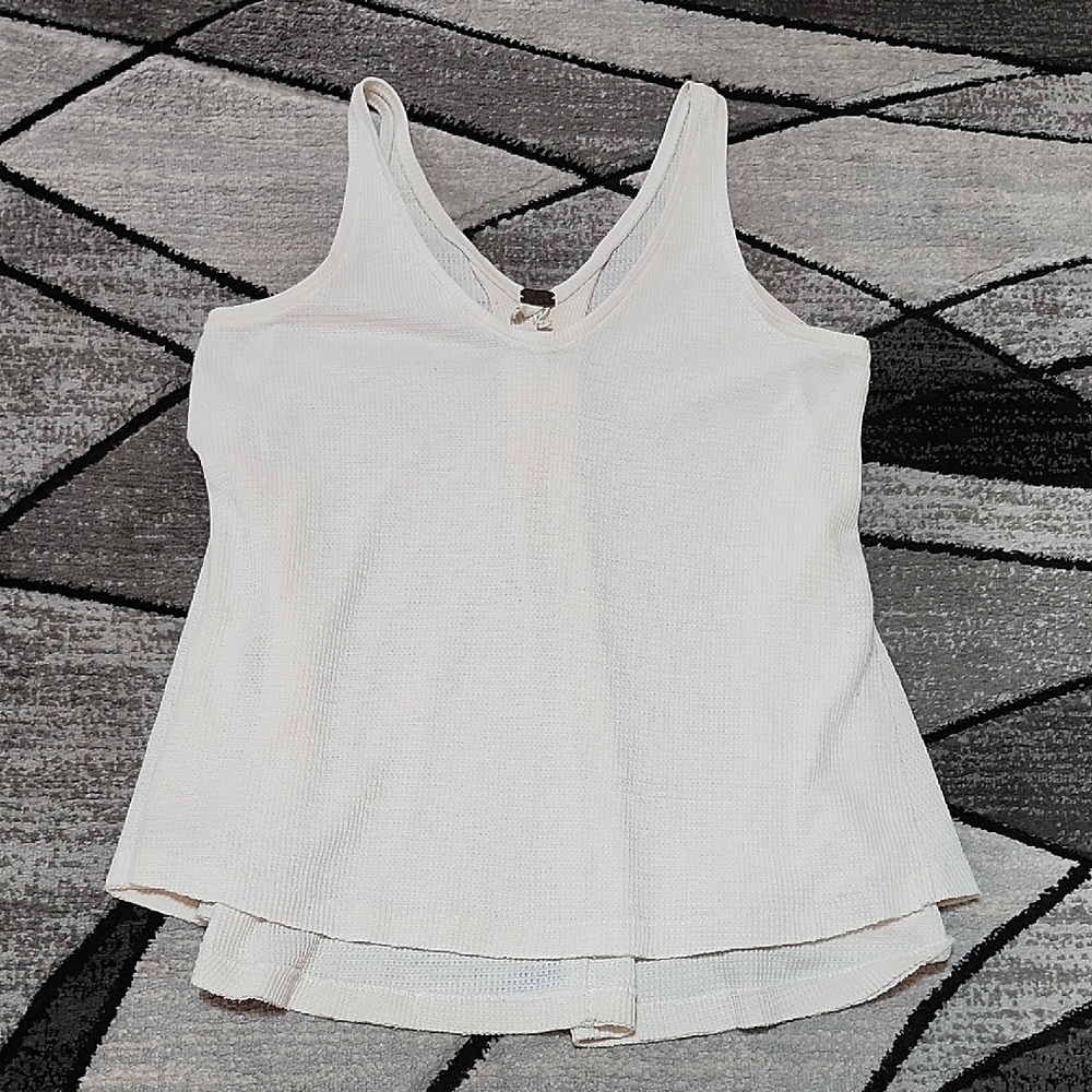 WE THE FREE PEOPLE IVORY WAFFLE THERMAL RELAXED FIT TANK-TOP M